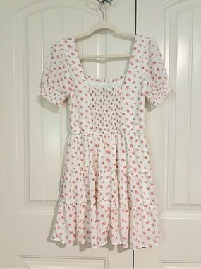 Teen/Juniors White Floral Smocked Tiered Dress